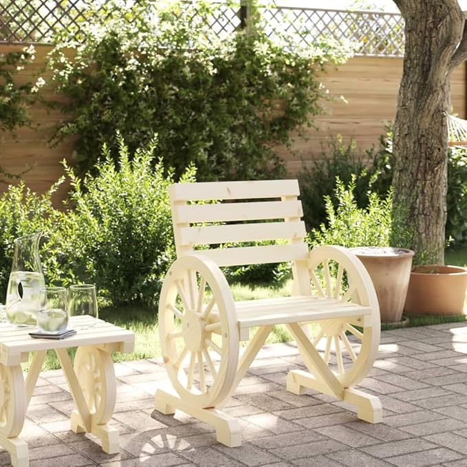 Solid Fir Wood Garden Chair Natural Brown Outdoor Seating for Patio Terrace Relaxation 22.8 x 22.8 x 30.9 Inches