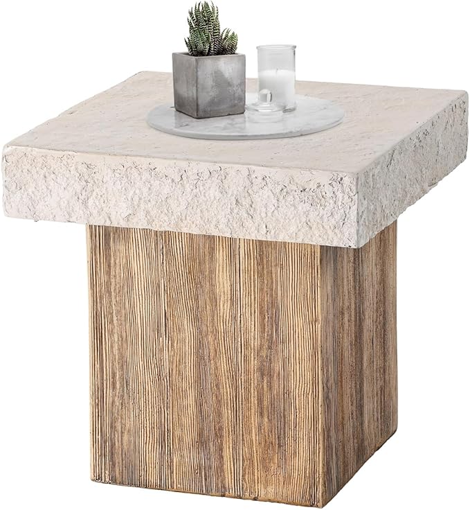 HOMPUS Outdoor Side Dining Table, Concrete Coffee Table Square, 20 inches MgO Tabletop for Patio, Garden, Backyard, Antique Beige