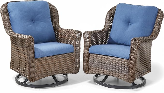 Patio Chairs Outdoor Swivel Glider - Set of 2 High Back Outside Brown Wicker Rattan Rocking Chair with Thick Cushion - Photo 1