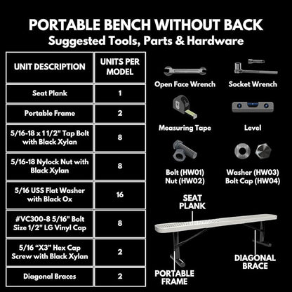 COATEDOUTDOORFURNITURE Heavy-Duty Portable Outdoor Bench Thermoplastic Coated, Expanded Metal, Commercial-Grade Seating, Made in America (Portable Without Back, 6 Ft, Light Blue)