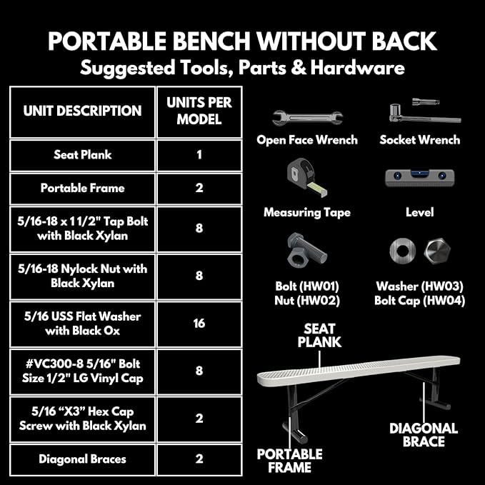 COATEDOUTDOORFURNITURE Heavy-Duty Portable Outdoor Bench Thermoplastic Coated, Expanded Metal, Commercial-Grade Seating, Made in America (Portable Without Back, 6 Ft, Textured Black)