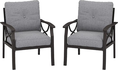 RoyalCraft 2 Pieces Outdoor Single Sofa,All-Weather Patio Metal Armchair,Khaki Metal Furniture with Gray Cushions