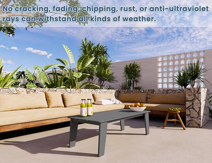 Wood Texture Outdoor Coffee Table, 35" x 18.2" Poly Lumber Patio Coffee Table, All Weather Adirondack Outdoor Table for Balcony, Garden, Indoor or Outdoor, Slate Gray Slate Gray