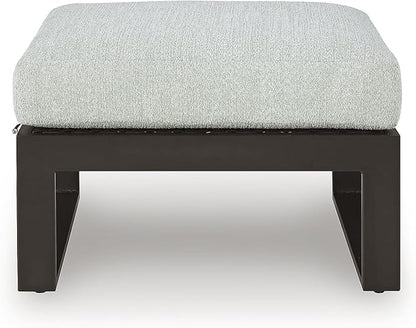 Signature Design by Ashley Beachloft Casual Nuvella Weather Resistant Fabric Square Outdoor Ottoman with Cushion, Light Gray & Black