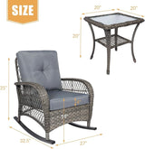 3 Pieces Outdoor Patio Bistro Rocking Chair Set, Rattan Patio Rocker Chairs Set with Cushions and Glass-Top Coffee Table - Photo 2