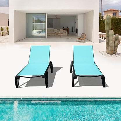 Domi Pool Lounge Chairs Set of 2, Aluminum Patio Chaise Lounge with Wheels, 5 Position Adjustable, All Weather Outdoor Lounge Chairs for Beach, Yard, Balcony, Poolside, Turquoise Blue