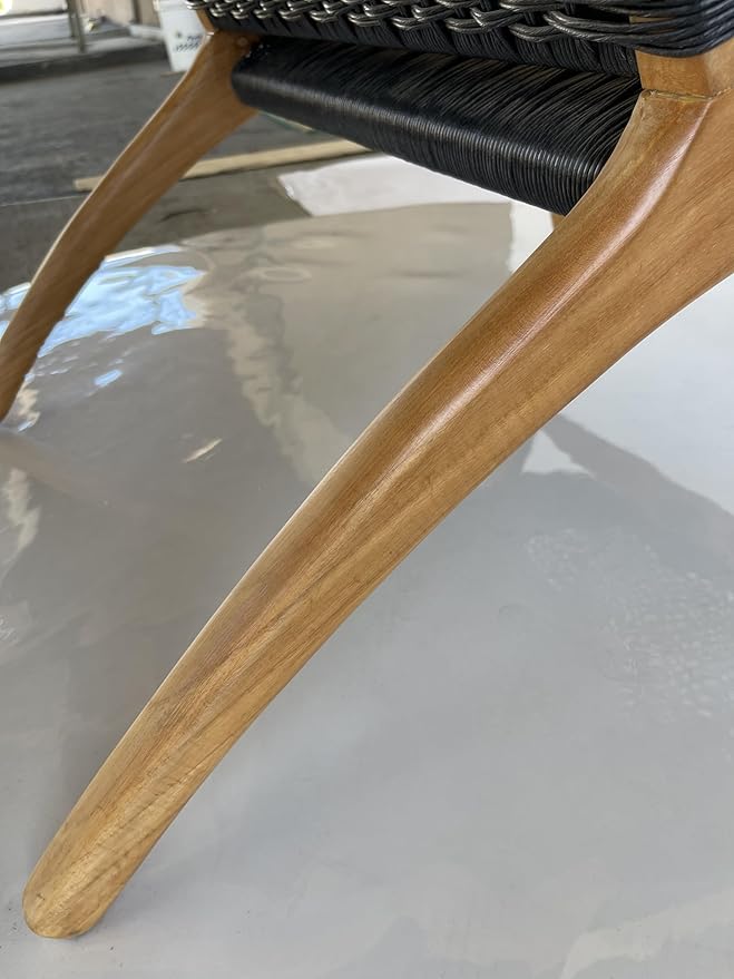 Indonesian Grade A Teak Wood Monterey Club Lounge Chair. Midcentury Modern Comfortable Design Chair Double handweaved Rope. Backyard, Poolside, Balcony Living Room. (Black)