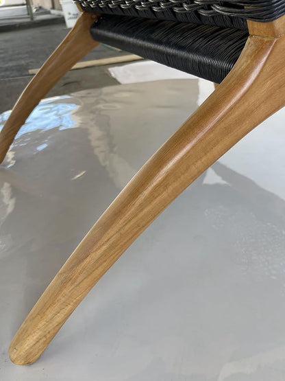 Indonesian Grade A Teak Wood Monterey Club Lounge Chair. Midcentury Modern Comfortable Design Chair Double handweaved Rope. Backyard, Poolside, Balcony Living Room. (Black)