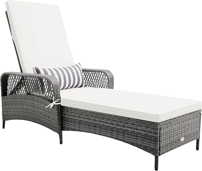 HAPPYGRILL Patio Rattan Chaise Lounge, Outdoor PE Wicker Sun Lounger with Adjustable Backrest - Photo 1