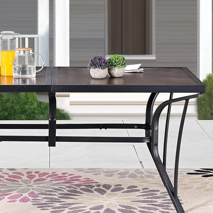 Outdoor Dining Table 63" Rectangular Metal Patio Dining Table for 6 with Wood Grain Tabletop Galvanized Steel Frame