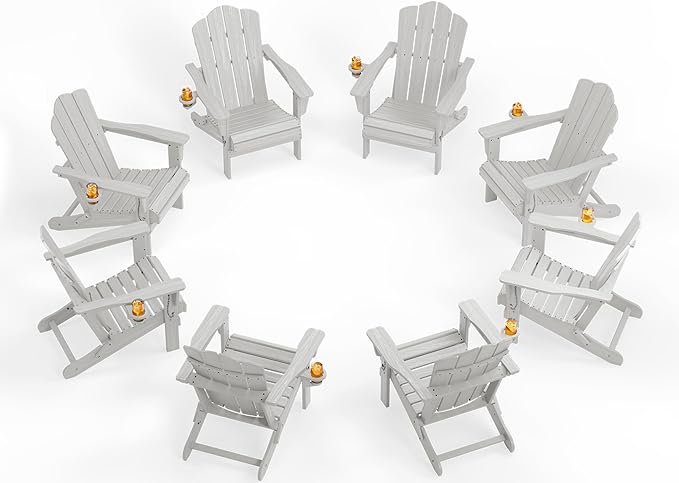 KINGYES Folding Adirondack Chair Set of 8, HDPE All-Weather Patio Chairs with Cup Holder - Photo 1