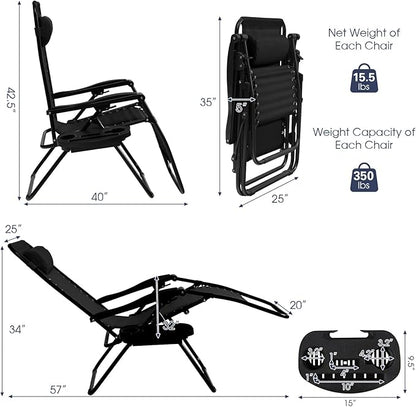 Goplus Zero Gravity Lounge Chairs, 160°Adjustable Folding Recliner w/Pillow and Cup Holder, 350LBS Comfy Outdoor Lounge Chairs for Patio, Lawn, Yard & Camp(Set of 2, Black)