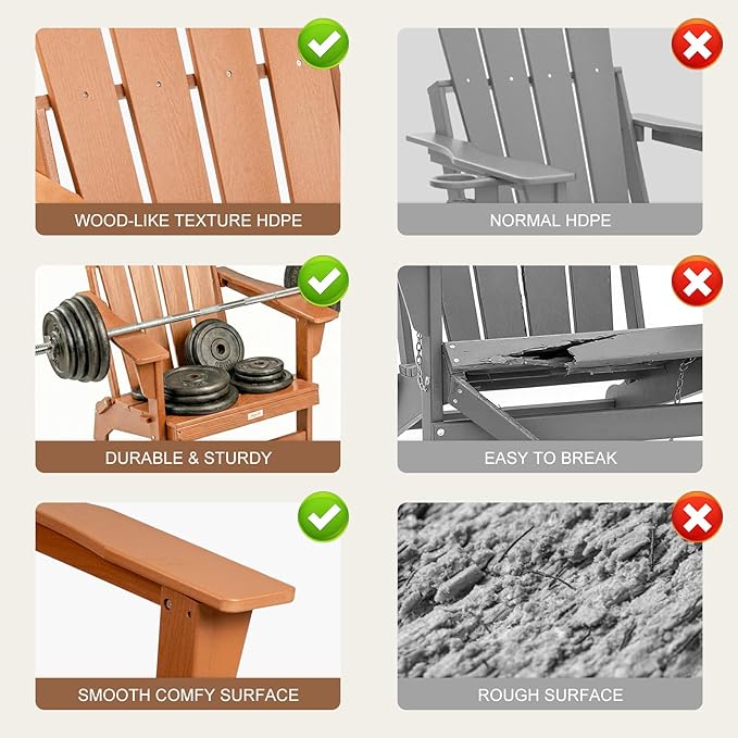 Folding Adirondack Chair, All Weather Stable Gun-Leg Design Fire Pit Chairs with Cupholder for Outside