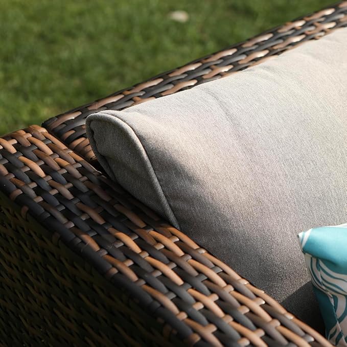 COSIEST All-Weather Patio Chair, Single Brown Wicker Chair with Thick Gray Cushions & Teal Pillow - Photo 6