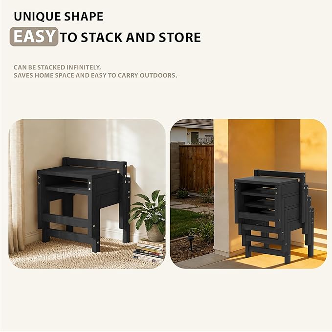 Stackable HDPE Foot Stool - All-Weather Indoor/Outdoor Seating for Patio, Living Room & Bathroom, Waterproof Windproof Heavy-Duty High-Density PE Step Stool, 4 Sets, Black