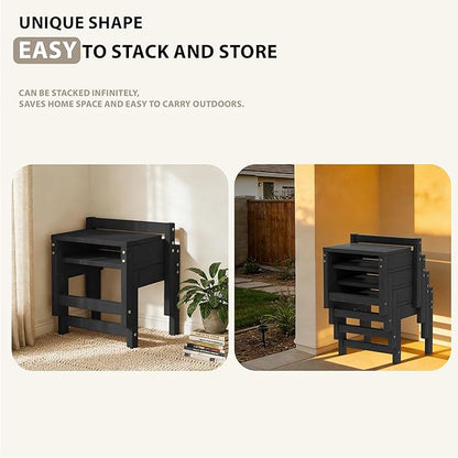 Stackable HDPE Foot Stool - All-Weather Indoor/Outdoor Seating for Patio, Living Room & Bathroom, Waterproof Windproof Heavy-Duty High-Density PE Step Stool, 4 Sets, Black