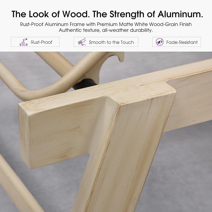PURPLE LEAF Extra Large Patio Chaise Lounge 2 Pieces French Outdoor Wicker Lounger Matte White Aluminum Frame 771LBS Capacity PE Rattan Adjustable Backrest for Pool Garden Beach Backyard White