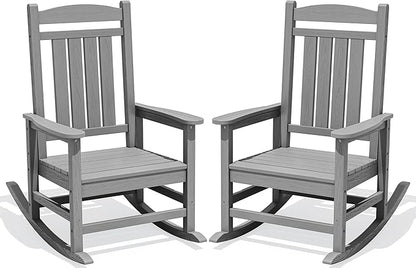 KINGYES HDPE Outdoor Rocking Chair Set of 2, All-Weather Patio Rocking Chair, Weather Resistant Porch Rocker for Adults, Light Gray