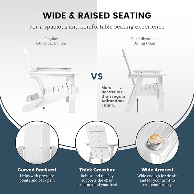 WO WESTIN OUTDOOR HDPE Shoreside Modern Curveback Adirondack Dining Chair,White