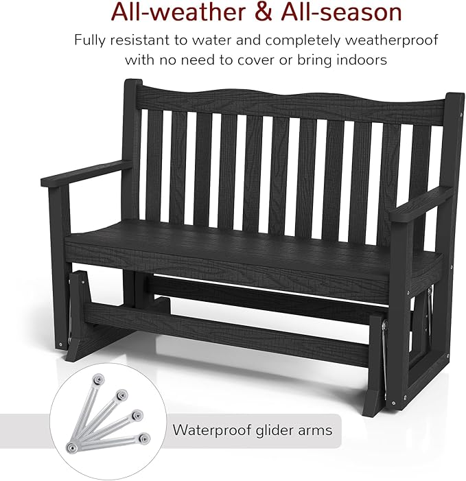 Stoog Outdoor Glider Benches Set of 2, All-Weather Patio Glider with 800 lbs Weight Capacity, Low Maintenance, for Porch - Photo 4