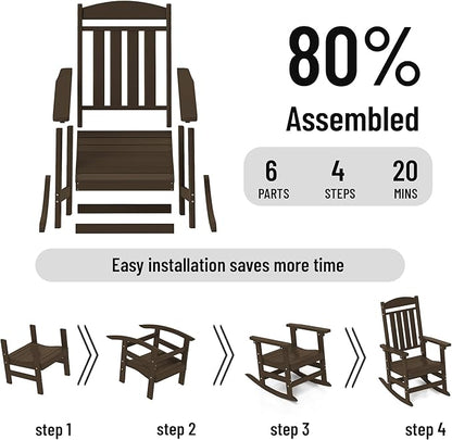 Outdoor Rocking Chairs Set of 6, Oversized High Back Patio Rocking Chairs, All Weather Porch Rocking Chairs for Outside. Coffee