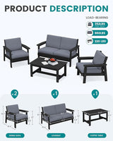 SERWALL 4 Piece HDPE Outdoor Furniture Set, All Weather Wood-Like Outdoor Sofa Sectional Couch - Photo 2