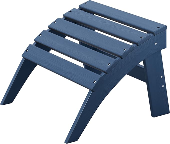 Adirondack Ottoman, HDPE Plastic Outdoor Foot Rest Stool for Patio Chair Backyard Porch Pool Deck Garden, All Weather Resistant Lightweight Portable Comfort(Navy Blue)
