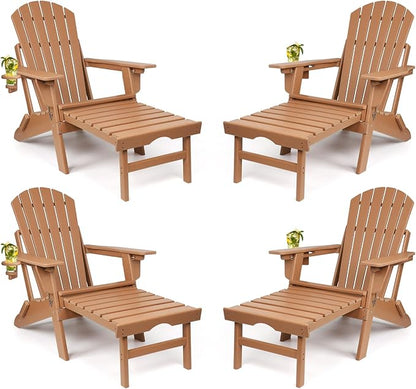 FUNBERRY Adjustable Folding Adirondack Chairs Set of 4 with Retractable Ottoman, All Weather Fire Pit Chairs with Cup Holder
