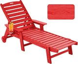Chaise Lounge Chair Outdoor with Wheels, Oversize Patio Lounge Chairs with Wood Texture - Photo 1