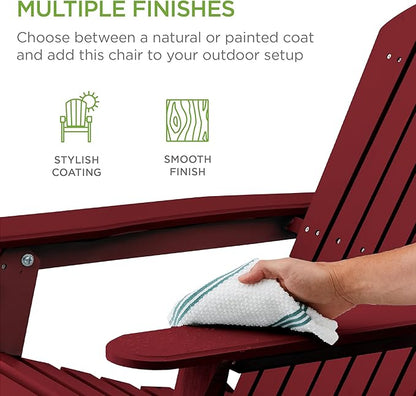 Best Choice Products Folding Adirondack Chair Outdoor Wooden Accent Furniture Fire Pit Lounge Chairs for Yard, Garden, Patio w/ 350lb Weight Capacity - Deep Red