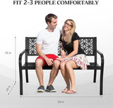 50" Outdoor Bench Metal with Floral Back, Garden Bench Front Porch Bench for Yard Patio Entryway Park Outside - Photo 3