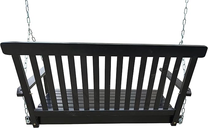 Bellemave Front Porch Swing Wood Hanging Bench with Armrests Outdoor Swing Chair with Chains, for Patio Backyard Poolside Garden Yard Sunroom, Easy to Assemble, Black Wood