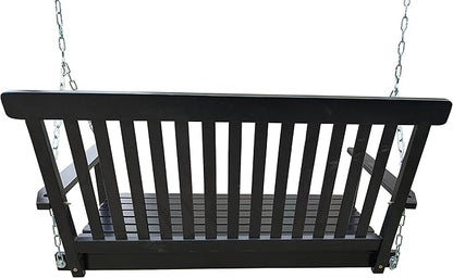 Bellemave Front Porch Swing Wood Hanging Bench with Armrests Outdoor Swing Chair with Chains, for Patio Backyard Poolside Garden Yard Sunroom, Easy to Assemble, Black Wood