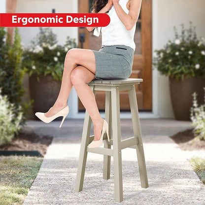 Costaelm 29" Height Outdoor Bar Stools, All-Weather Bar Stools, Adirondack Poly Patio Square Bar Stool for Patio, Deck, Kitchen Counter and Garden, Sand