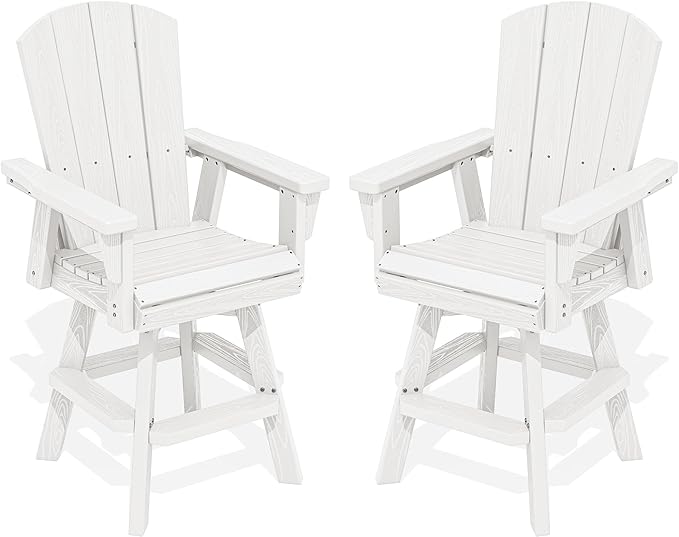 SERWALL Swivel Adirondack Barstools Set of 2, HDPE Outdoor Swivel Bar Chairs Set of 2 for Patio, Poolside, Garden, White - Photo 1