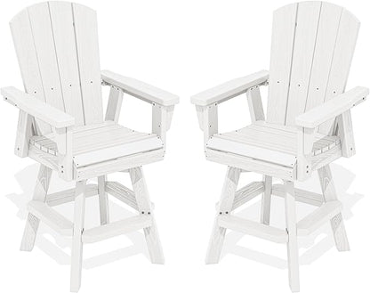 SERWALL Swivel Adirondack Barstools Set of 2, HDPE Outdoor Swivel Bar Chairs Set of 2 for Patio, Poolside, Garden, White