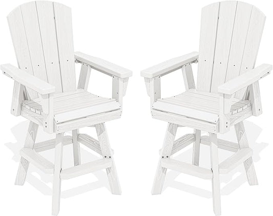 SERWALL Swivel Adirondack Barstools Set of 2, HDPE Outdoor Swivel Bar Chairs Set of 2 for Patio, Poolside, Garden, White
