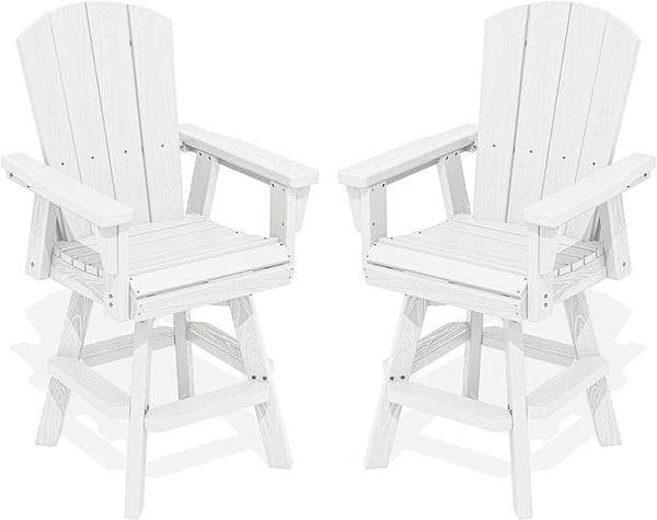 SERWALL Swivel Adirondack Barstools Set of 2, HDPE Outdoor Swivel Bar Chairs Set of 2 for Patio, Poolside, Garden, White - Photo 1