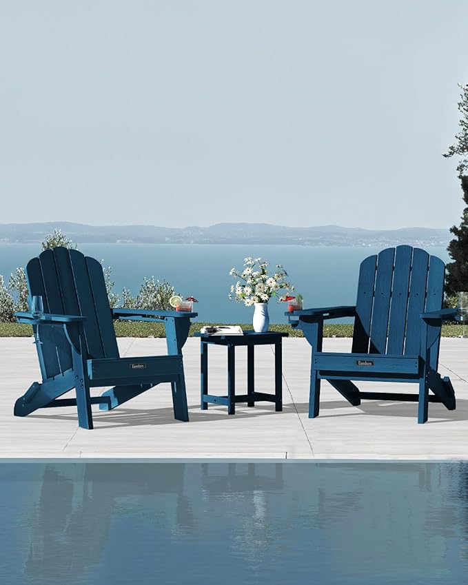 Adirondack Chairs Set of 2, Wood Texture Fire Pit Chairs, Plastic Adirondack Chairs with 2 Cup Holder - Photo 2