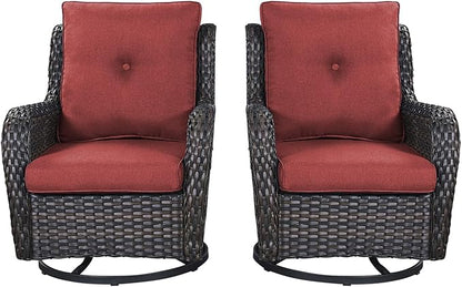 Rilyson Wicker Rocking Chair Swivel Chairs - 2 Piece Rocker Patio Chairs Set Rattan Rocking Chair for Outdoor Porch Deck Garden Backyard (Brown/Red)