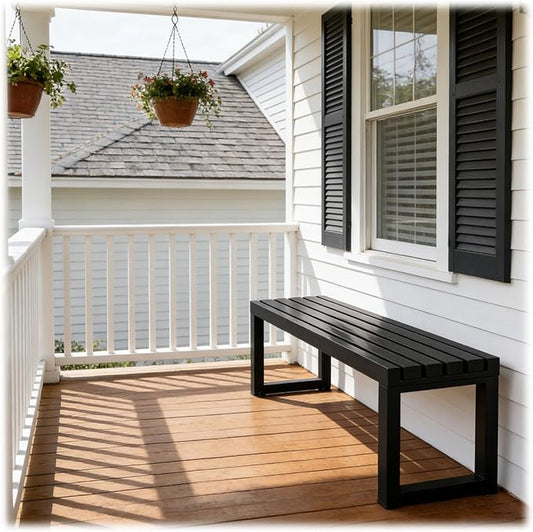 Outdoor Garden Bench, 2-Person Metal Patio Benches Weatherproof Outside Backless Bench 3.3ft 3.9ft 4.9ft 5.9ft Front Porch Seat Outdoor for Park, Yard, Lawn and Backyard Outside Chair(Black,3.3ft)