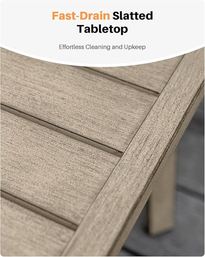 Patio Coffee Table, Never-Rust Aluminum Outdoor Coffee Table with Wood Grain Texture, Modern Rectangle Garden Coffee Table with Slatted Tabletop for Poolside, Decks, Indoor, Balcony, Gray Oak | Never-Rust, Wood Grain Texture, Slatted Tabletop