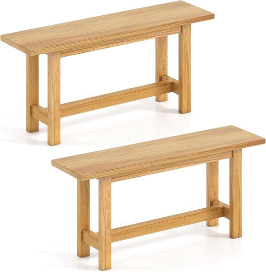 Tangkula Outdoor Teak Wood Bench, Patio Dining Bench Seat, Wooden Garden Bench, 2-Person Loveseat Seating for Porch, Backyard and Poolside (2,Natural)