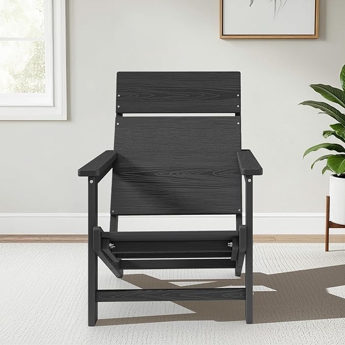 Adirondack Chair, Outdoor Patio Lawn Chairs, Outside HDPE Chairs with One-Piece Backrest for Lawn, Yard & Poolside, Black