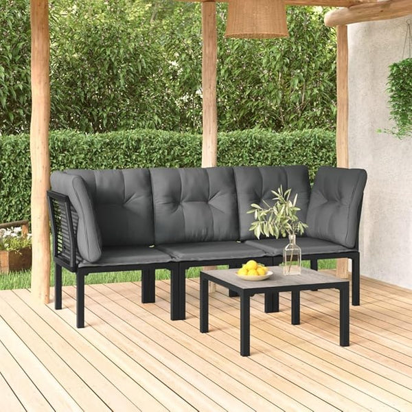 4-Piece Garden Lounge Set Black and Grey, Modular Outdoor Furniture with Durable Poly Rattan and Steel Frame - Photo 1