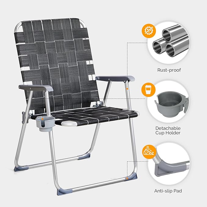 VINGLI Aluminum Oversize Patio Lawn Chairs Folding Set of 2 with Detachable Cup Holder - Photo 4