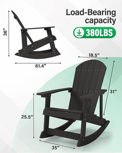 YEFU Outdoor Rocking Chair Set of 4,Adirondack Rocking Chair,Patio Rocker Chair with Wide Back,Oversized Rocker Chair Look Like Real Wood, for Lawn, Porch, Backyard, Indoor and Garden(Black)
