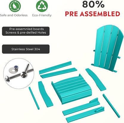 Costaelm Outdoor Fire Pit Chair, Patio hdpe Balcony Pool Adirondack Chair, Modern Front Porch Backyard Chair, Garden Resin Lounge Chair for Outside, Turquoise