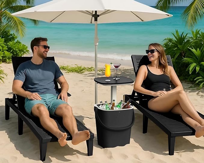 Patio Lounge Chair & Outdoor Cocktail Table Set - Resin All-Weather Relaxation Combo for Poolside, Garden, or Backyard