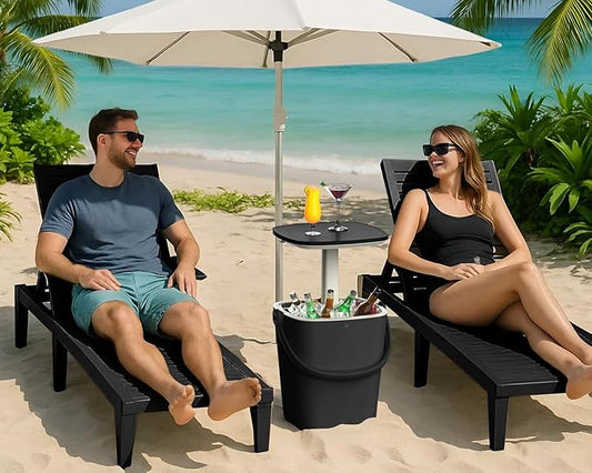 Patio Lounge Chair & Outdoor Cocktail Table Set - Resin All-Weather Relaxation Combo for Poolside, Garden, or Backyard